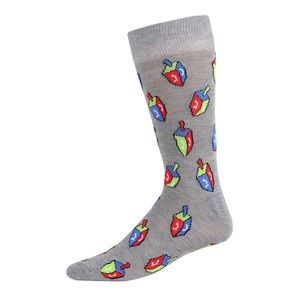 1 Pair MeMoi Gray Multi Hanukkah Dreidel Socks NWT